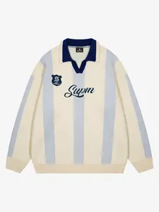 Vertical Striped Colorblock Lapel Sweater - 2587