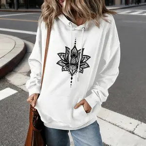 Lotus Flower Mandala Hoodie Unisex Oversized Drawstring Hooded Cotton Sweatshirt with Front Pocket for Daily Wear Comfort Hoodie for All Genders Printed Unisex Casual Hoodie