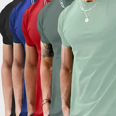 Men's 5pcs Regular Fit Solid Color Plain Round Neck Tees, Casual Fitted Short Sleeve Soft T-shirts for Summer, Men's Top for Daily Wear, Trendy T-shirts, Blank t shirt, Menswear
