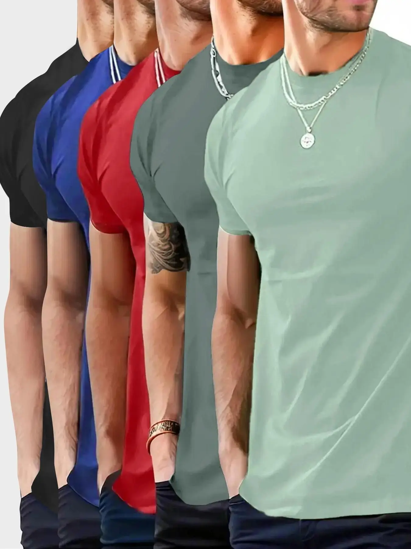 Men's Regular Fit 5pcs Plain Round Neck Tee, Casual Solid Short Sleeve T-shirt for Summer, Men's Top for Daily Wear, Trendy T-shirts