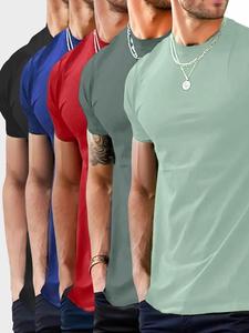 men's regular fit 5pcs plain round neck tee, casual solid short sleeve t-shirt for summer, men's top for daily wear, trendy t-shirts, menswear, tshirt
