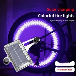 Solar charging colorful light-changing intelligent light-sensing wheel hub flash bicycle night decorative light