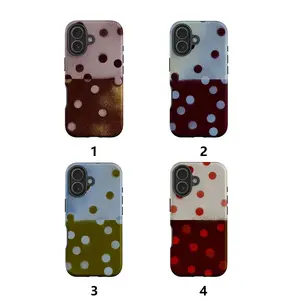 Vintage Polka Dot Color Block Series Retro Geometric Pattern Classic Fashion Art Trendy Tough Phone Case. Chic Nostalgic Aesthetic Heavy Duty Shockproof Protective Smartphone Cover for iPhone 17 Pro Max 16 Air 15 14 13 12 11.