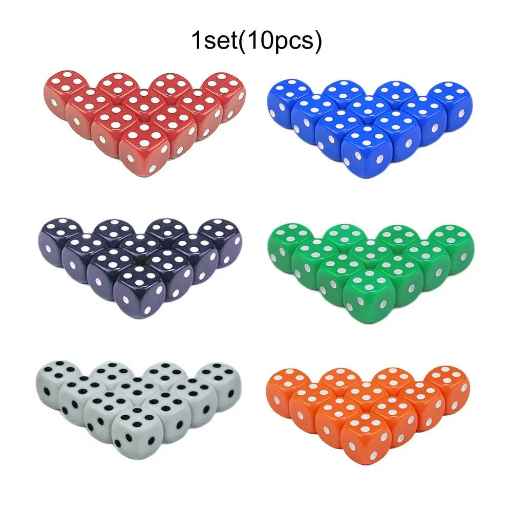 10pcs 12mm Round Corner Bulk Dice Set, Durable Solid Color Acrylic Material, Standard Dot Dice for Board Games and Math Teaching