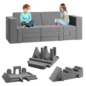 22-Piece Kids Play Couch,Modular Foam Block Sofa for Kids - Creative Convertible Play Couch - Soft, Comfortable, Easy to Clean, Educational, Supports Motor Skills - Safe for Bedroom and Playroom Furniture, Grey/Blue