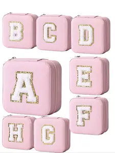 Portable Mini Travel Jewelry Box, Letter Pattern Ring Earring Necklace Storage Case, Casual Style, All Seasons Use