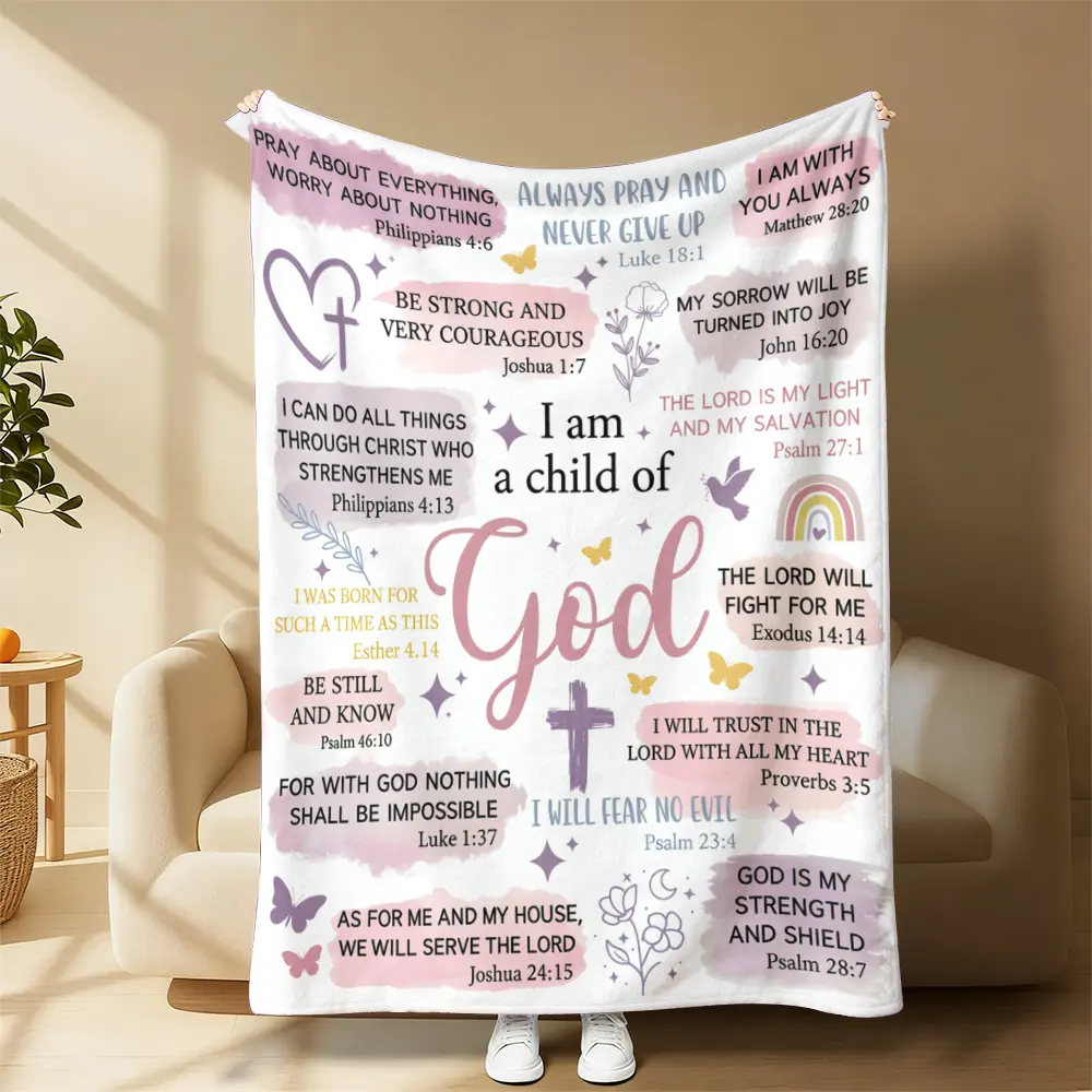 Christian Themed Flannel Blanket, Pastel Bible Verse Collage Throw, Ultra Soft Cozy Plush Snuggle Blanket, Inspirational Faith Based Decor for Bedroom & Devotional Space, Warm Nap Blanket for Home，Thoughtful Religious Spiritual Gift for Family & Friends s