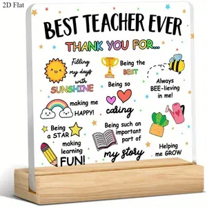 Best Teacher Ever Acrylic Photo Plaque, Inspirational Desk Decor Gift for Teachers, Classroom Ornament for Teacher's Day, Signs