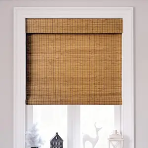 Cordless Bamboo Roman Shades 27x48in, Light Filtering Bamboo Blinds for Indoor Windows, Office, Bathroom and Living Room, Privacy Teak
