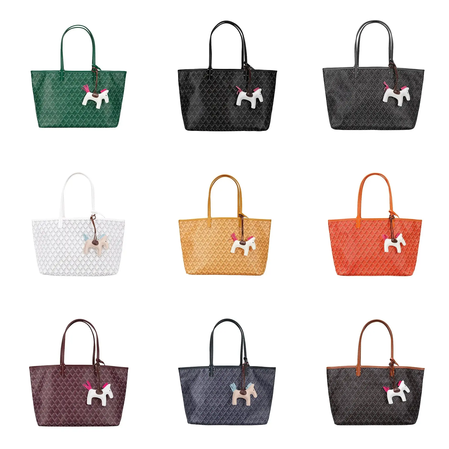GY Large Capacity Lightweight Monogram Tote Bag with Horse Charm – Versatile Everyday Shoulder Bag for Women