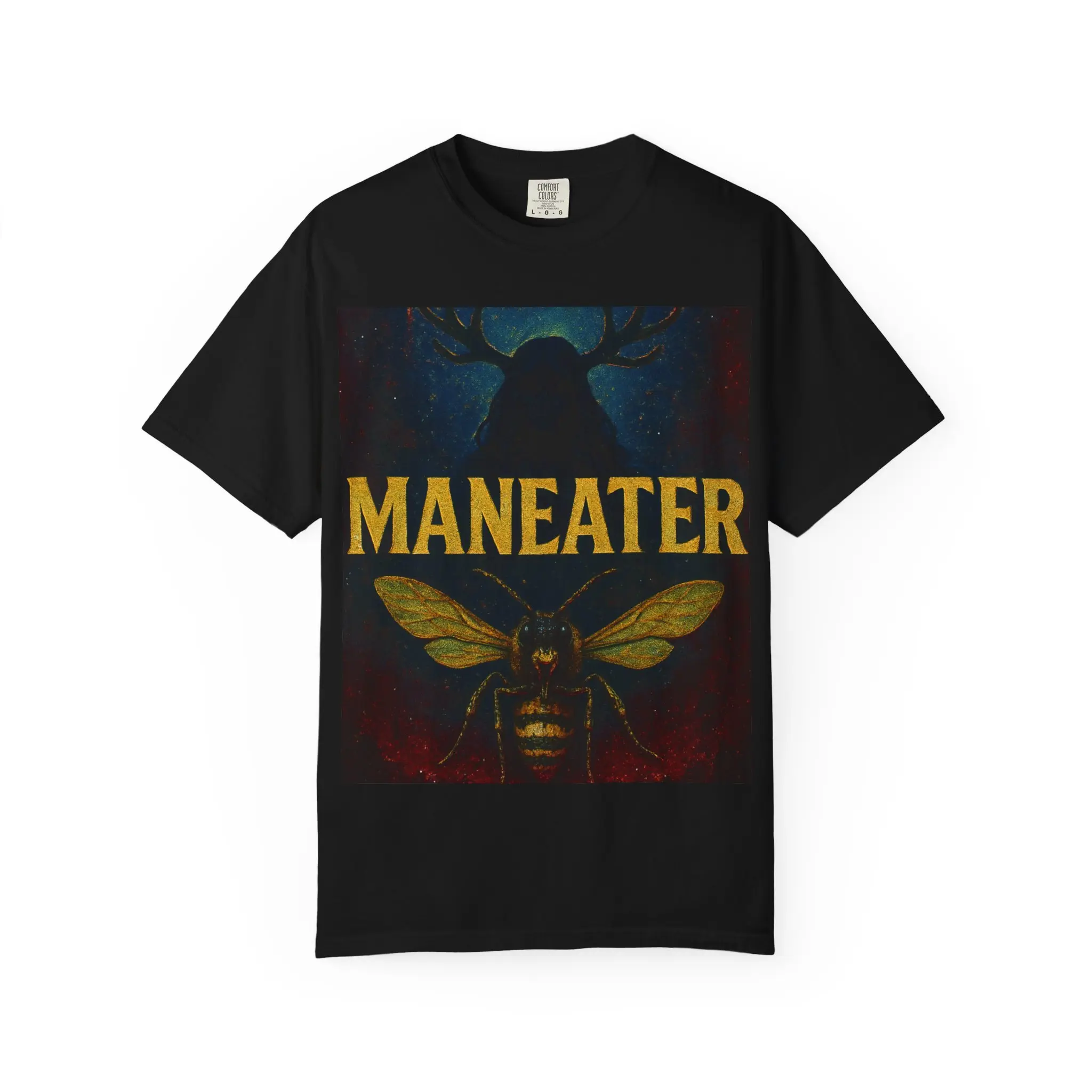MANEATER Dark 80s Fantasy Horror T-shirt, Yellowjackets TV Show Tee, Unisex Garment-Dyed Top, Vintage Horror Movie Shirt, Retro Graphic Tee