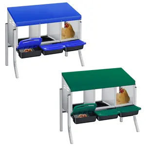 Chicken Nesting Boxes with Rollout Egg Collection，3-Compartment Metal Hen Nest Box with Removable Trays, Slanted Roof & Ventilation, Wall Mount or Standing for Backyard Poultry Coop,Rollaway Laying Boxes for Protect Eggs