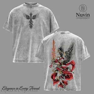 Archangel Michael Flaming Sword T-Shirt, Sweatshirt, Hoodie Washed, Christian Warrior Angel Graphic Tee, Armor of God Religious Shirt, Divine Justice Faith Apparel, Spiritual Battle Streetwear Christian Jesus Apparel