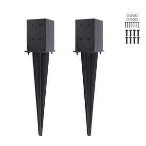 2 count 4 "x 4 "Fence  Anchors Ground Spike (Actual 3.6 " X 3.6"),Heavy Duty Metal Fence Stakes  Base 22'' with Black  Coated Support for Mailboxes, Fences, Trellis Posts, Banners.