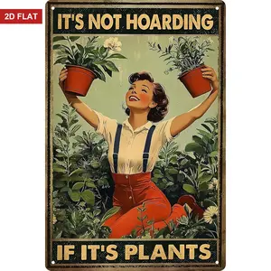 Gardening Gifts Vintage Gardening Retro Metal Sign Decorative Plaque It's Not Hoarding If It's Plants Sign for Home Garden Greenhouse Living Room Bedroom Outdoor Decor 8X12 Inch
