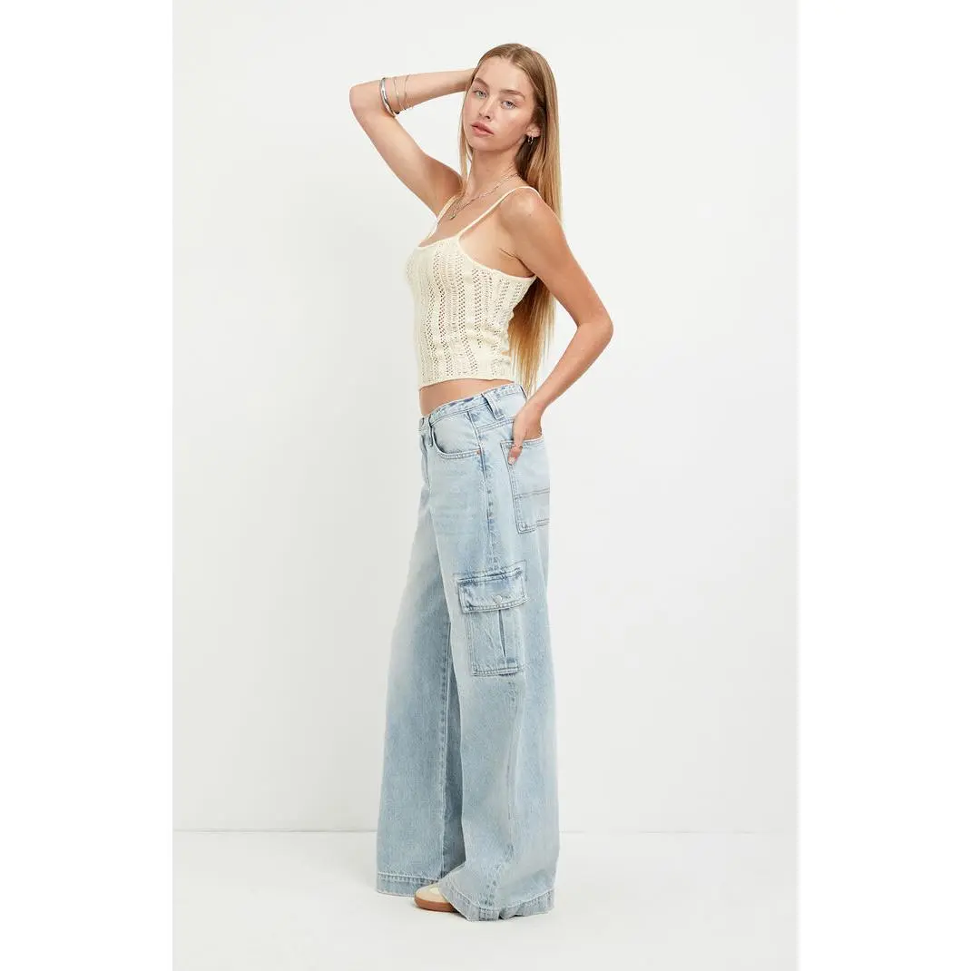 Pacsun Women's Sloane Low Rise Ultra Baggy Jeans Cargo Light Blue