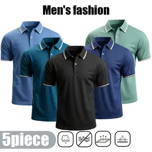 Men’s 5-Pack Classic Striped Collar Polo Shirts | Premium Moisture-Wicking Fabric for Golf, Work & Everyday Style