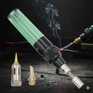 Industrial Grade Adjustable Flame Torch Tool Kit: Portable Cordless Butane Gas Welder with Windproof Ignition, Multi-functional Soldering Equipment for Electrical Repair, Jewelry Making, Home & Outdoor Use.
