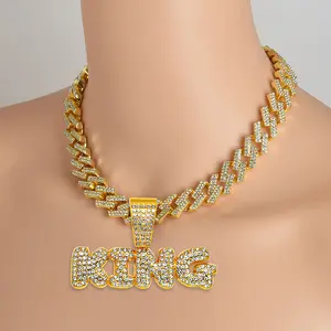 15mm Men's Jewelry with "KING" Pendant 18K Gold Hip Hop CZ Fashion Rapper Rock Iced Out Shiny Stainless Steel Chain Necklace