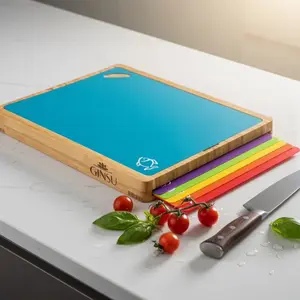 Bamboo Cutting Board Set w/ 6 Color Coded Mats BPA Free Food Prep Board