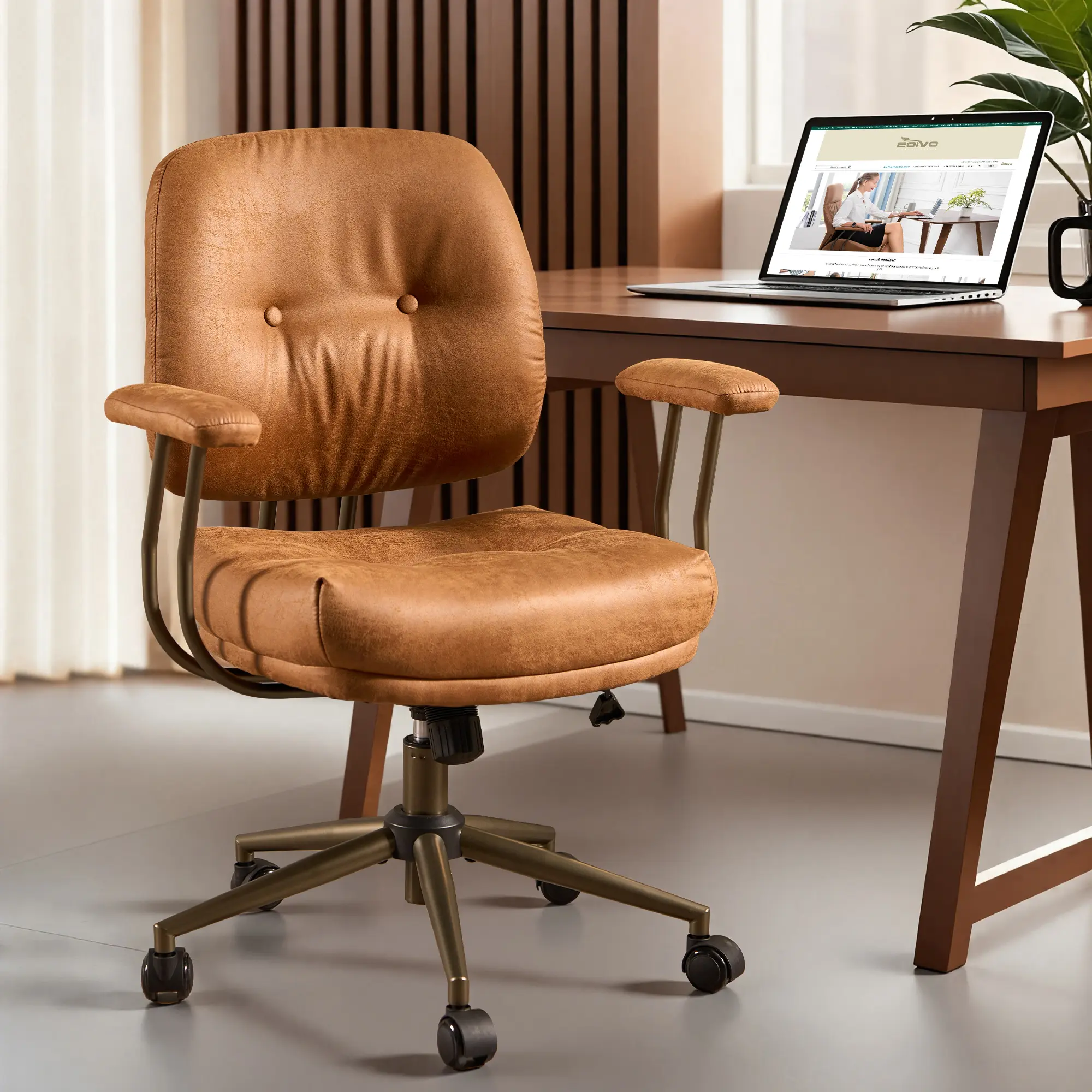 Light Brown Suede with Thick Cushion&Armrest