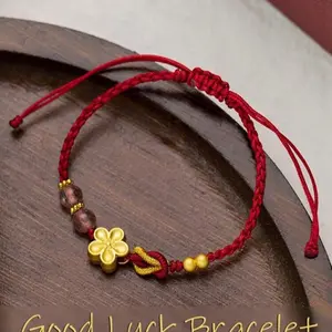 Handmade Red Rope Braided Strawberry Crystal Peach Blossom Lucky Bracelet for Women pulsera roja protection blue cross evil eye elegant all-match party daily couple  bracelets