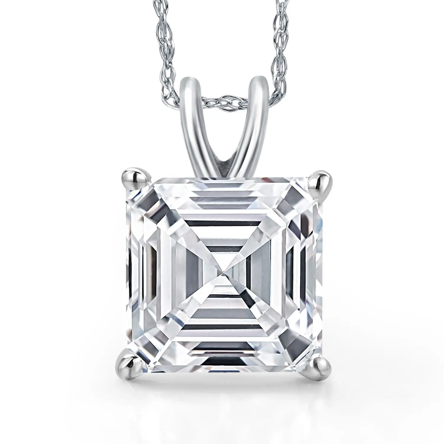 5.00 Ct IGI Certified Lab Grown Diamond Pendant Necklace in 14K White Gold | Square Emerald Cut | F-G Color | VS1-VS2 Clarity | Gold Necklace For Women | With 18 Inch Gold Chain