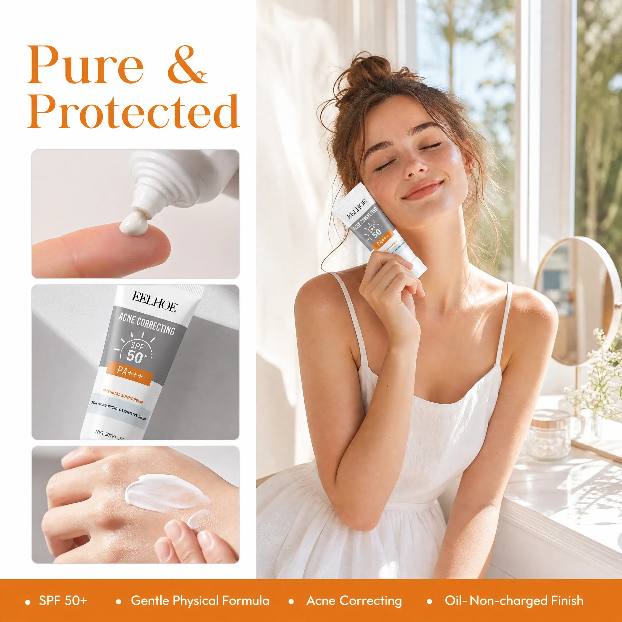 EELHOE Clear Sunscreen Face Moisturizer UV Protection Lightweight Hydrating Daily Sunscreen SPF Shield for Women Men