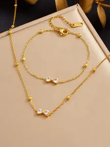 1Set Stainless Steel Bowtie Zirconia Necklace Bracelets Set For Women New Trendy Gold Color Waterproof Jewelry
