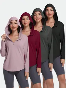 4 Pack Women's Long Sleeve Tops Quarter Zip Hoodies Fall Fashion Outfits Workout Sweatshirts Winter Zip Up Hoodie Casual Pullover