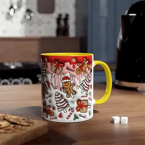 11oz Festive Gingerbread Christmas Mug Ceramic Coffee Cup with Holiday Biscuit Candy Cane Design Perfect Gift for Girlfriends Teachers Sisters and Mothers Drinkware White