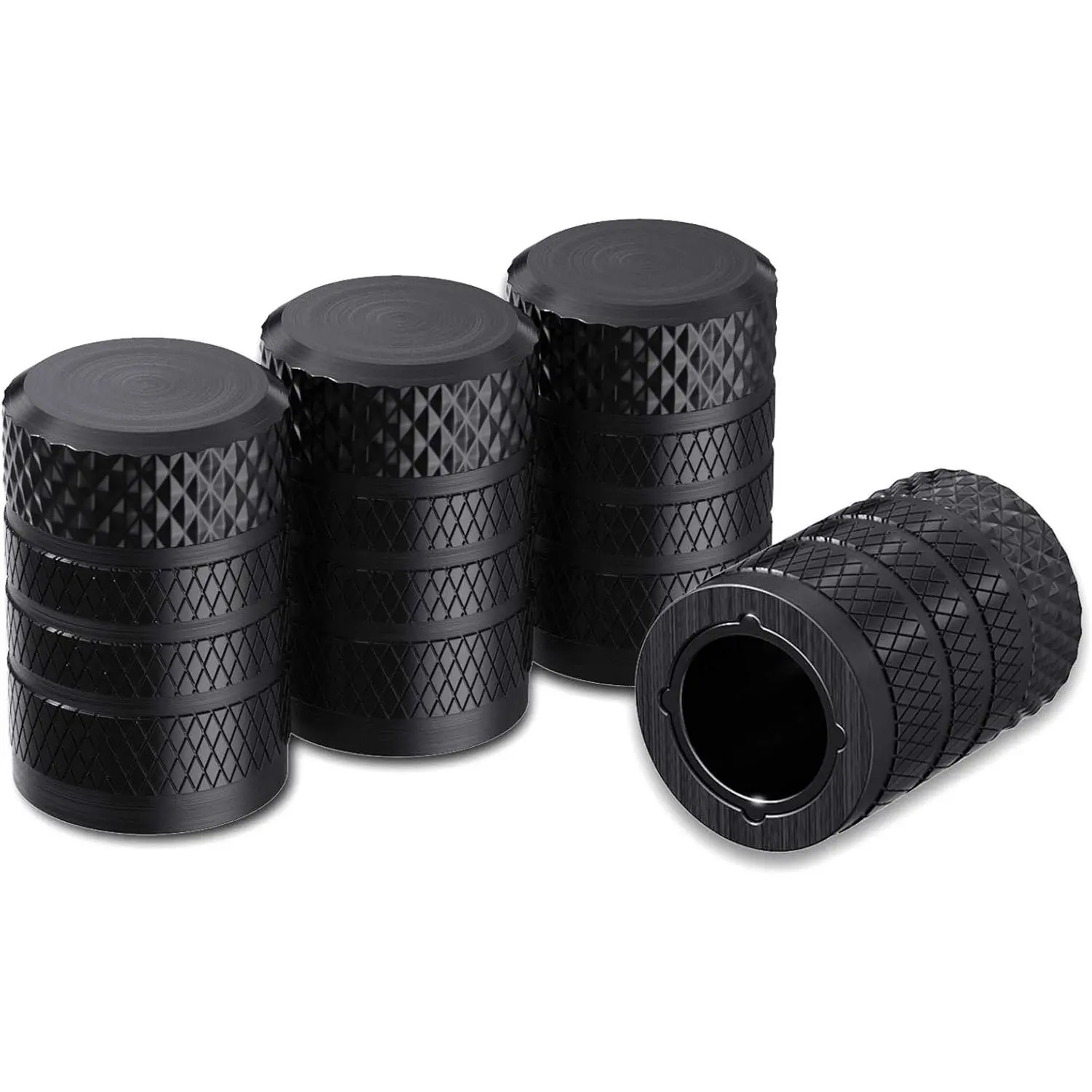 Black, 4 pcs/Pack, Anodized Aluminum Tire Valve Cap Set, Corrosion Resistant, Universal Stem Covers for Cars Trucks Motorcycles SUVs and Bikes