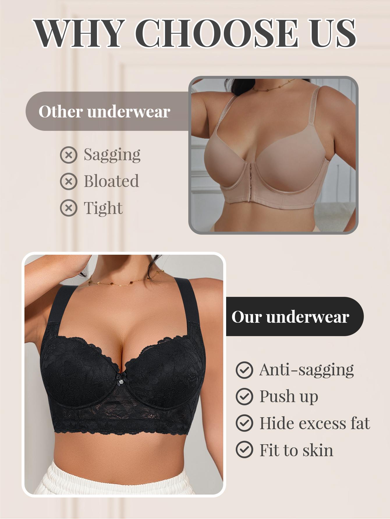 3PCS Lace Underwire Push-Up Bra - Anti-Sag, Wide Adjustable Straps, Comfort Breathable Elegance Elastic Lingerie, Versatile Wear Date Gift Bridal Everyday