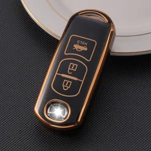 Fits Mazda Car Key Case Compatible with Three-Button Keys Fits Older Mazda Models: Axela, Atenza, CX-3/CX-4/CX-5 Protect Your Vehicle Key Fob Protector Gold-Trimmed Design Premium Gift Selection Car Key Accessories