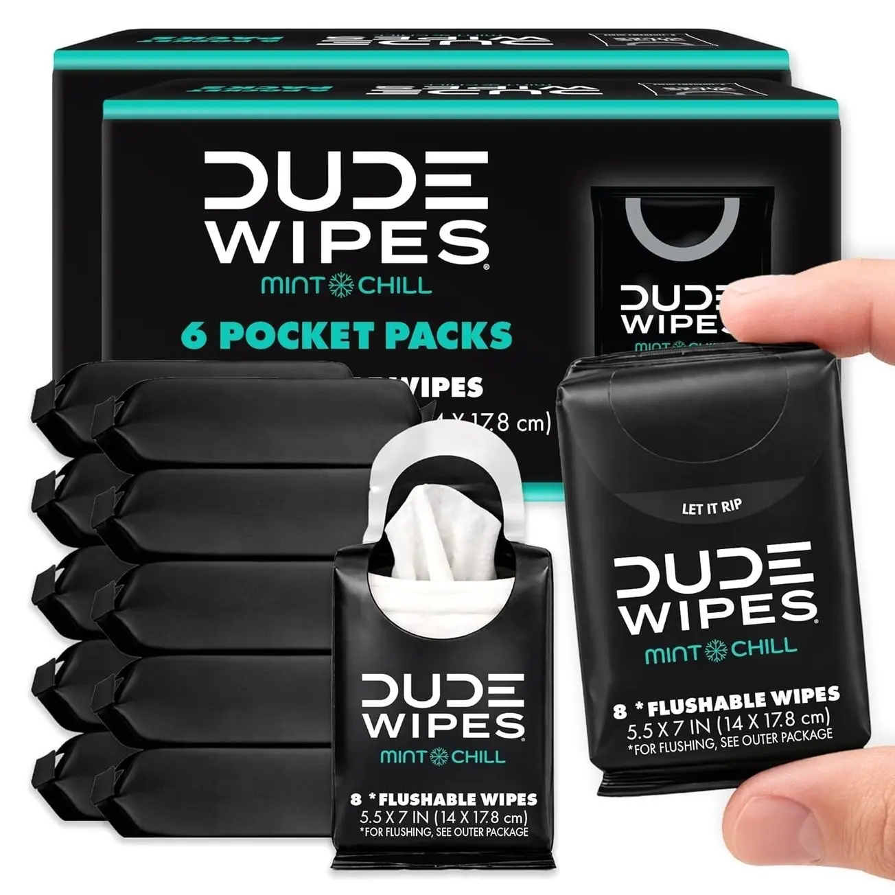 DUDE paper Mint Chill Pocket Packs, Adult Flushable Travel Wipes, 96 Count | 12 pocket packs of 8 flushable butt wipes. Travel essentials. 99% water, tea tree oil, vitamin E and aloe. Septic safe.