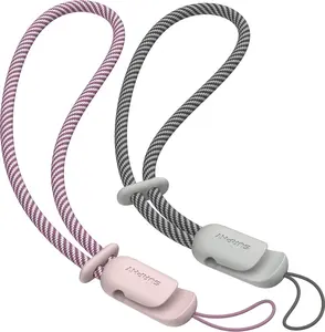 SURPHY 2-Pack Phone Lanyard for Cellphone Case & Wrist Strap - Pink & Gray Braided Design - Versatile Accessory for Women & Men