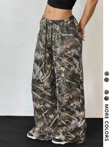 Unisex Camo Leaf Print Drawstring Waist Sweatpants, Casual Streetwear Pants, Casual Pocket Trousers for Fall & Winter, Fashion Men's Bottoms for Daily Wear