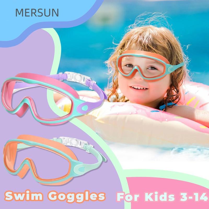 Kids Swim Goggles 2 Pack for Ages 3–15 – Anti-Fog UV Protection Waterproof Goggles with Soft Silicone Seal, Adjustable Strap, Nose Clip & Earplugs for Boys Girls Swimming