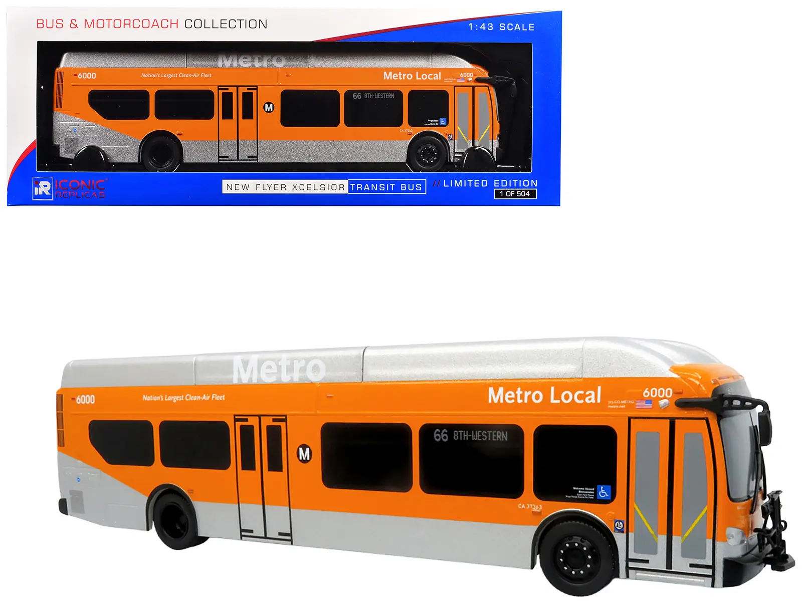 New Flyer Xcelsior Transit Bus Bank "LA Metro" Orange and Silver "The Bus & Motorcoach Collection" 1/43 Model by Iconic Replicas