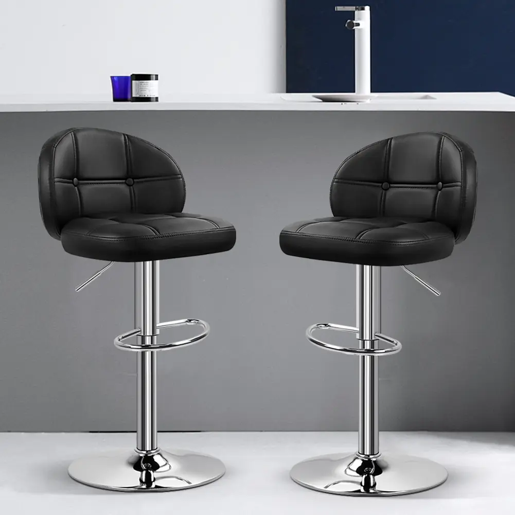 KKTONER 2-Piece Modern PU Leather Waterproof Barstools Set - 360-Degree Swivel Rolling Counter Height Chairs, Adjustable Lift, Upholstered Backrest, Footrest for Pub Island, Black