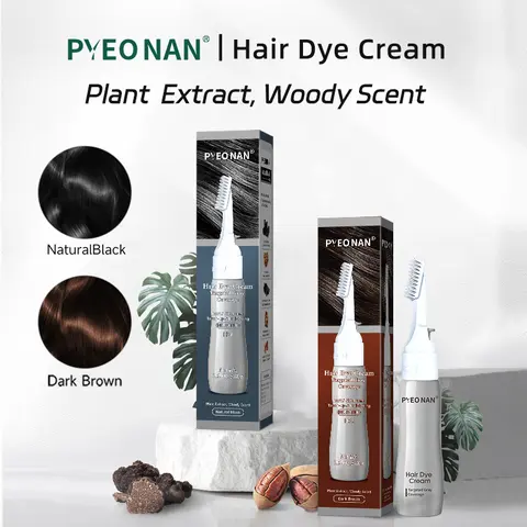 PYEONAN Unisex Professional Cream Form Hair Color (2.8Oz/80g) - Plant Extract Ingredients, No Blending Needed, 2-in-1 Haircare & Coloring, Targeted Gray Coverage, Alcohol-Free, Non-Toxic, Permanent (Natural Black/Dark Brown), Patch Test First