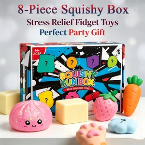 8-Piece Set Poke Box Malt Sugar Stress Relief Fidget Toys, Sensory Bundle, Creative Slow-Return Squishy, Party Gift, It includes buns, strawberries, cheese, carrots and more.8 Different Styles