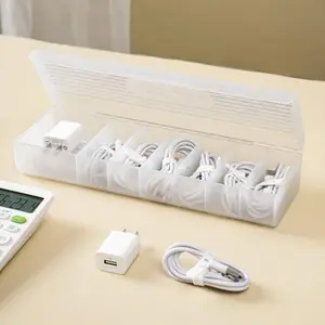 Data Cable Storage Box Transparent Plastic Data Line Storage Container Extension Cable Organizer for Desk Stationery Multifunctional Headset