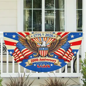 Patriotic Fan Bunting for Independence Day, America 250th Anniversary Hanging Backdrop, Red White Blue Porch Balcony Fence Decor, 1776-2026 USA Birthday Party Supplies