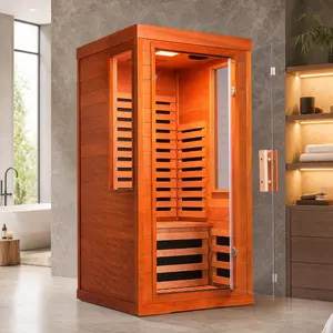 Infrared Sauna with Red Light Therapy, One Person Far Infrared Sauna, 31.5x31.5x63.3 Inch Solid Wood Sauna Room, Bluetooth Music, 7-Color Therapy Light, Low EMF Carbon Fiber Heating, Home Spa Relaxation, Natural Color Options