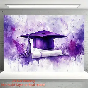 2D Flat Banner Reusable Graduation Banner, Polyester Fabric Background Decoration with Photo Props, Versatile for Home, Room, Wall & Party Decor