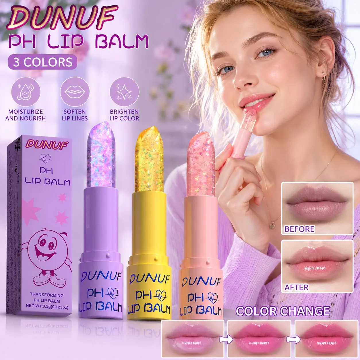 PH Temperature Color Changing Lip Balm, Balm Type, Moisturizing Lip Balms, Lip Treatment Balm, Custom Pink Hydrating Lipstick For Dry Lips Long Lasting Care