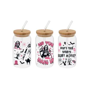 Ghost face Halloween Cup, Scream Horror Cup, Scream 16oz Libby Cup, Scream 16oz Libby Cup UV DTF Wrap