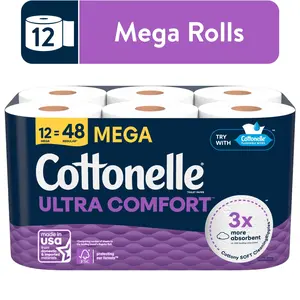 Cottonelle Ultra Comfort Toilet Paper, Soft Toilet Tissue, 12 Mega Rolls Kimberly Clark