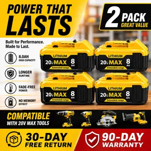 8000mAh 20V Max Lithium-ion Batteries for Dewalt - Replaces DCB201, DCB200, DCB205, DCB206, DCB207 - Seamless Compatibility with Dewalt 20V Max Battery Cordless Power Tools & Chargers